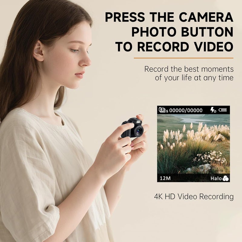 VETEK Mini Keychain Camera 4K 64MP Vintage Digital Camera,Pocket Retro Nostalgia Video Camera with LED Light and 32G Micro SD Card, Suitable for Teenagers, Adults, Kids, and Photography Beginners Black - Image 2